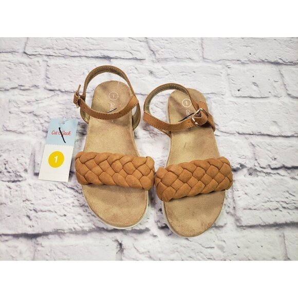 Cat & Jack Big Girls Size 1 Braided Sandal Cognac Amelia - Picture 1 of 5